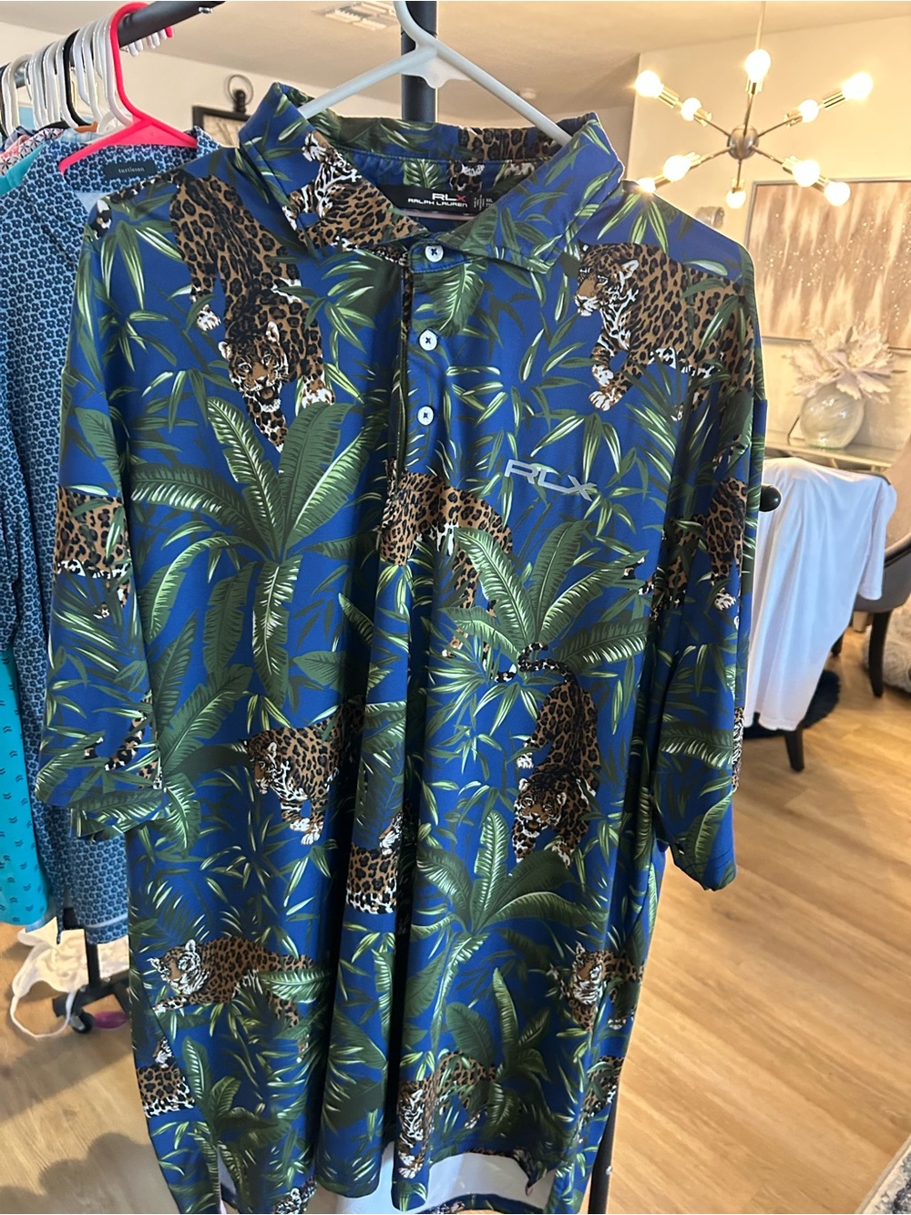 Ralph Lauren Blue Polo with Green Tropical & Leopard Print